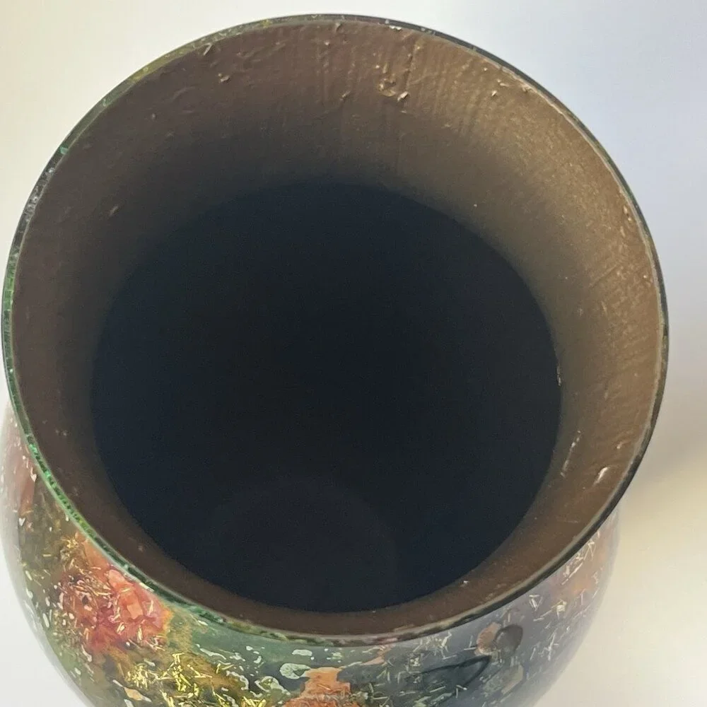 Laque Line Lacquered Art Glass Flower Vase Made France 9